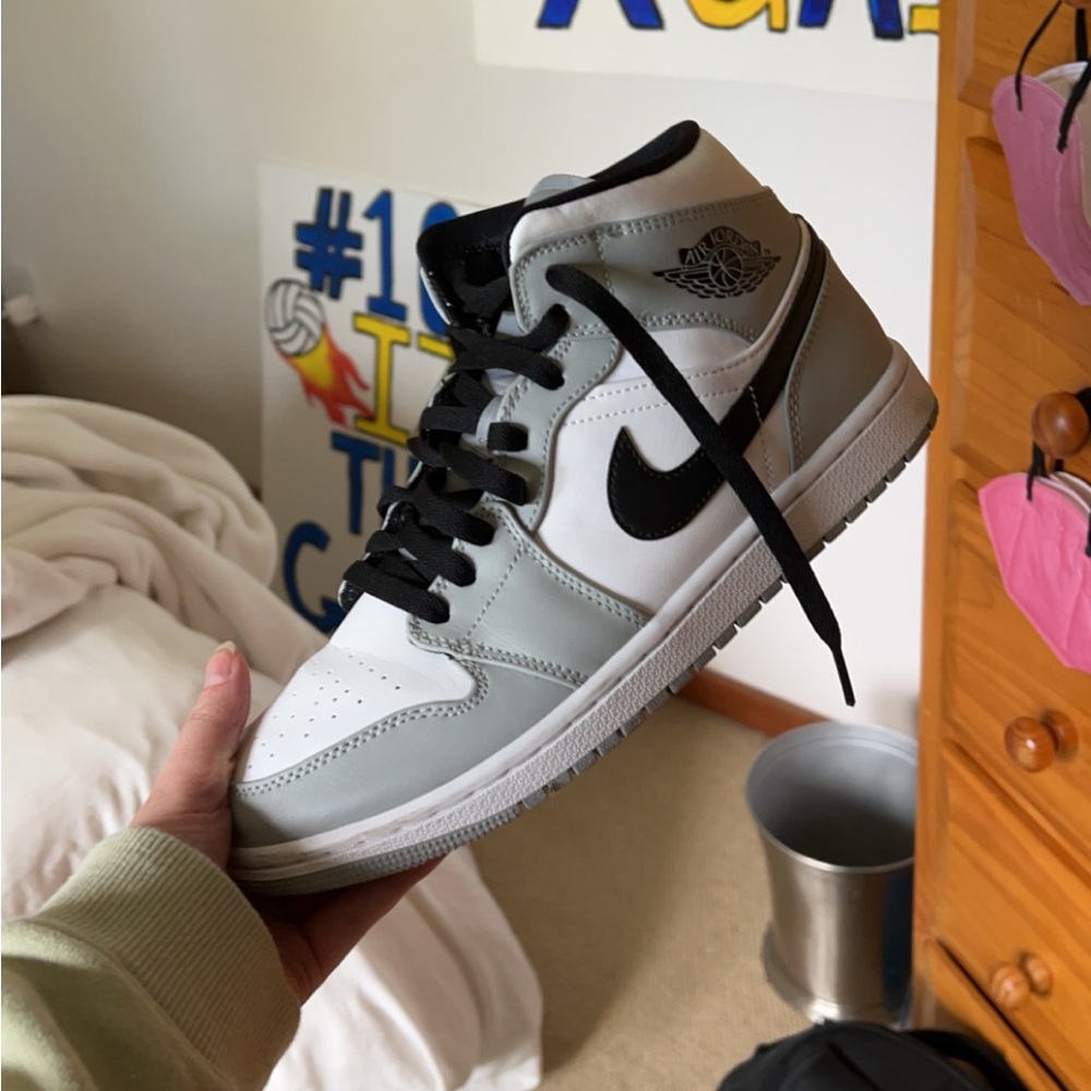 Jordan’s Grey and White Worn with slight crease on toe